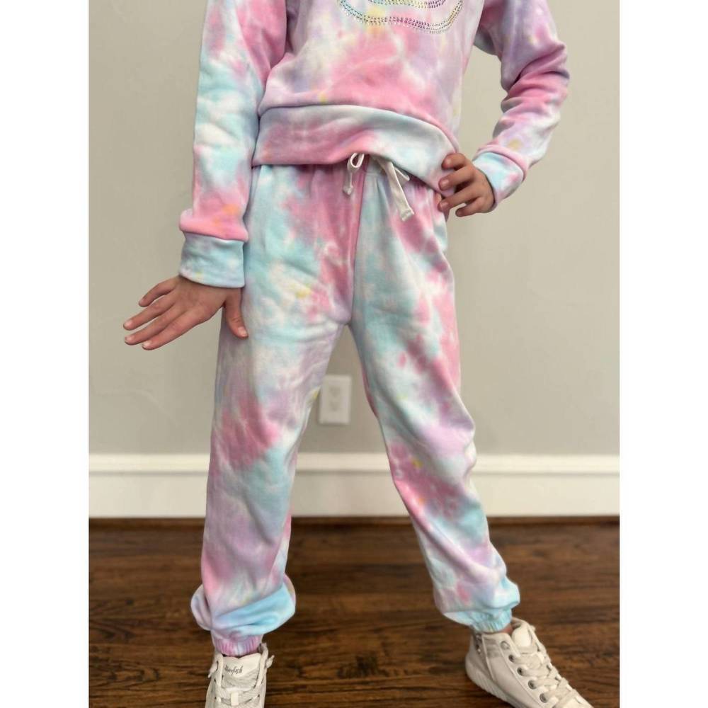 NEW FLOWERS BY ZOE girl's tie-dye joggers in pastel multi
